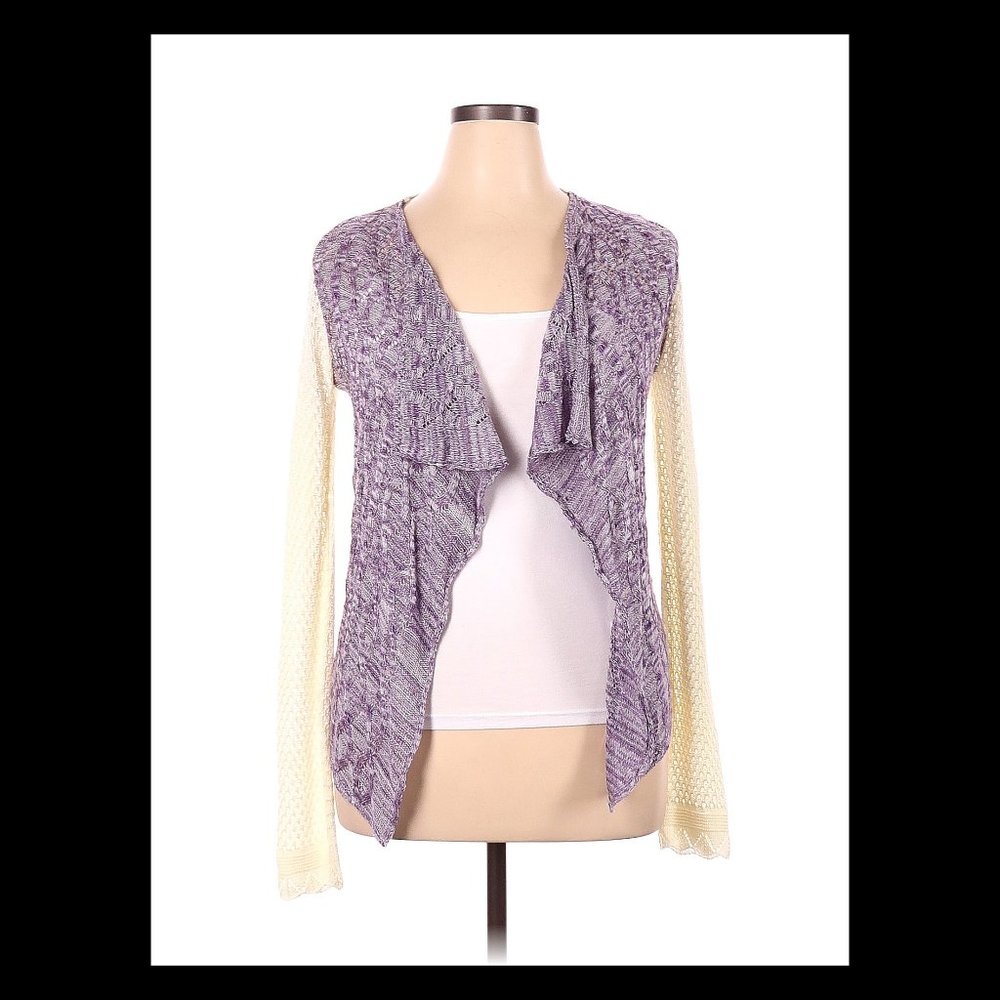Alloy Apparel Purple White Colorblock Long Sleeve Open Front Cardigan Top XL